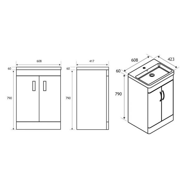 Eastbrook Cavone 600 White Floor Standing 2 Door Vanity Unit #2