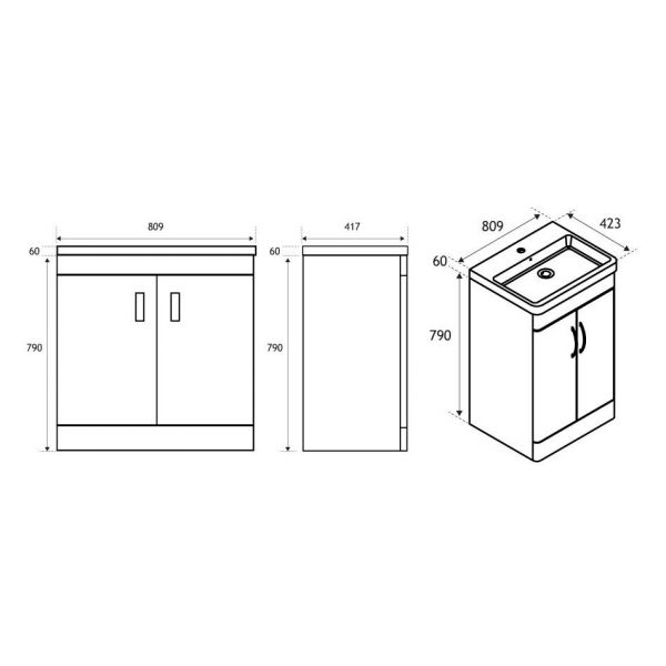 Eastbrook Cavone 800 White Floor Standing 2 Door Vanity Unit #2