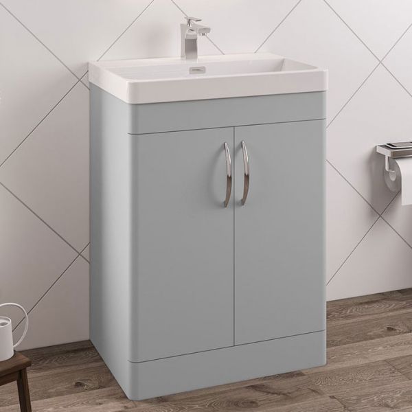 Eastbrook Cavone 600 Grey Floor Standing 2 Door Vanity Unit