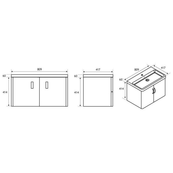 Eastbrook Cavone 800 Grey Wall Hung 2 Door Vanity Unit #2