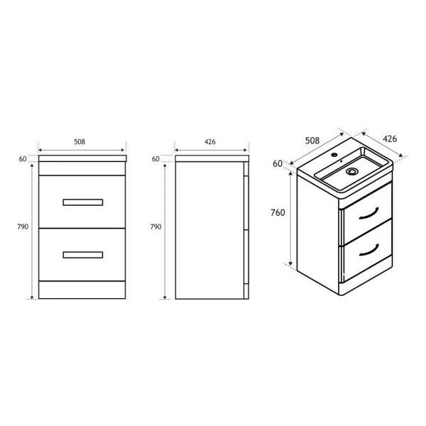 Eastbrook Cavone 500 Grey Floor Standing 2 Drawer Vanity Unit #2