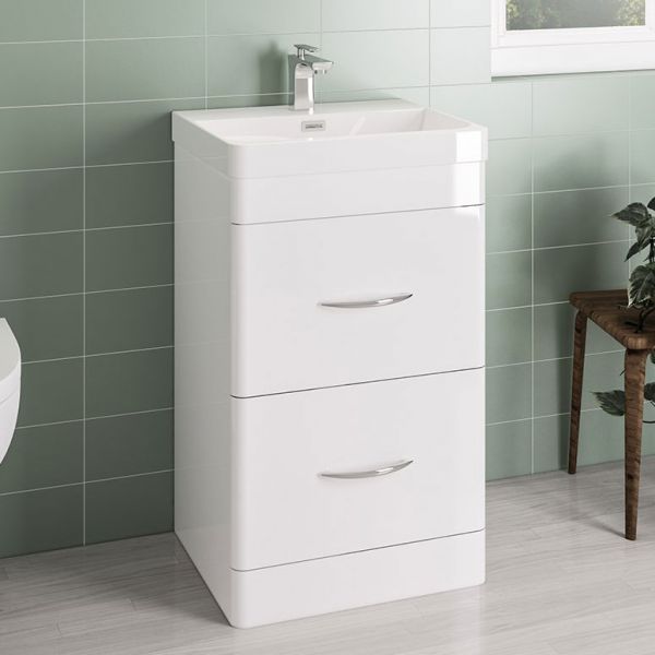 Eastbrook Cavone 500 White Floor Standing 2 Drawer Vanity Unit