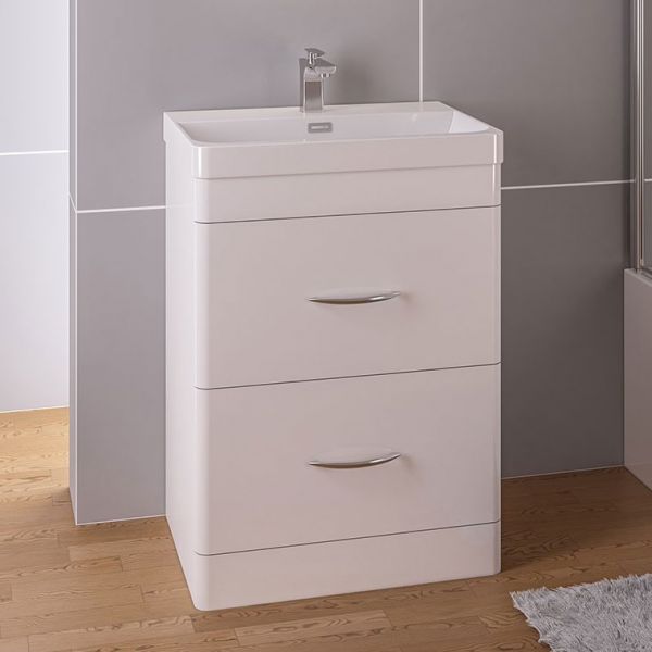Eastbrook Cavone 600 White Floor Standing 2 Drawer Vanity Unit