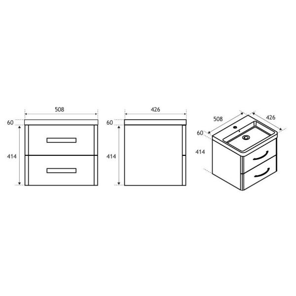 Eastbrook Cavone 500 Grey Wall Hung 2 Drawer Vanity Unit #2