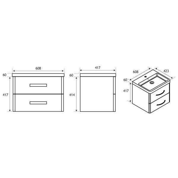 Eastbrook Cavone 600 Grey Wall Hung 2 Drawer Vanity Unit #2