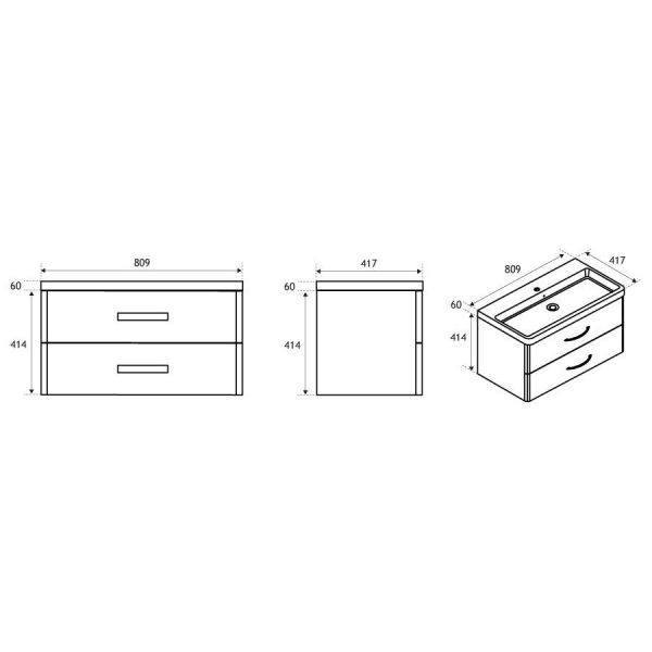 Eastbrook Cavone 800 White Wall Hung 2 Drawer Vanity Unit #2