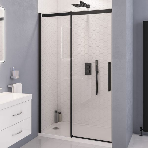 Eastbrook Corniche 2000 Matt Black Sliding Shower Door 1000mm #2