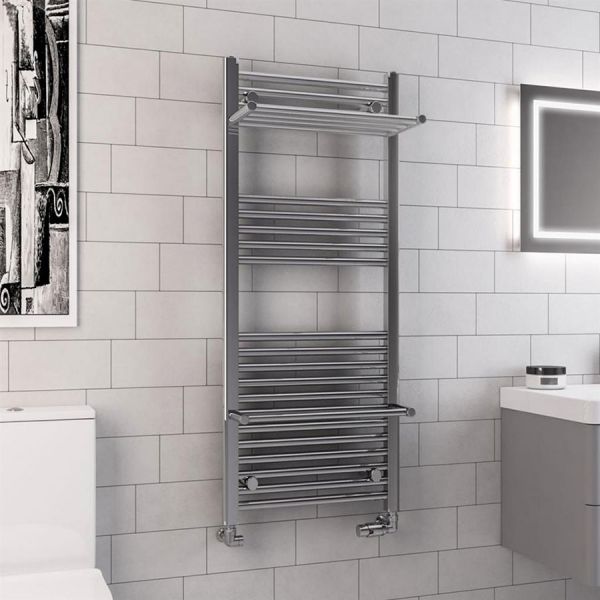 Eastbrook Haddenham 1200 x 500 Straight Chrome Towel Rail with Heated Shelves #2