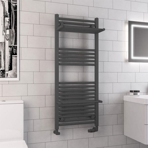 Eastbrook Haddenham 1200 x 500 Straight Matt Anthracite Towel Rail with Heated Shelves #2