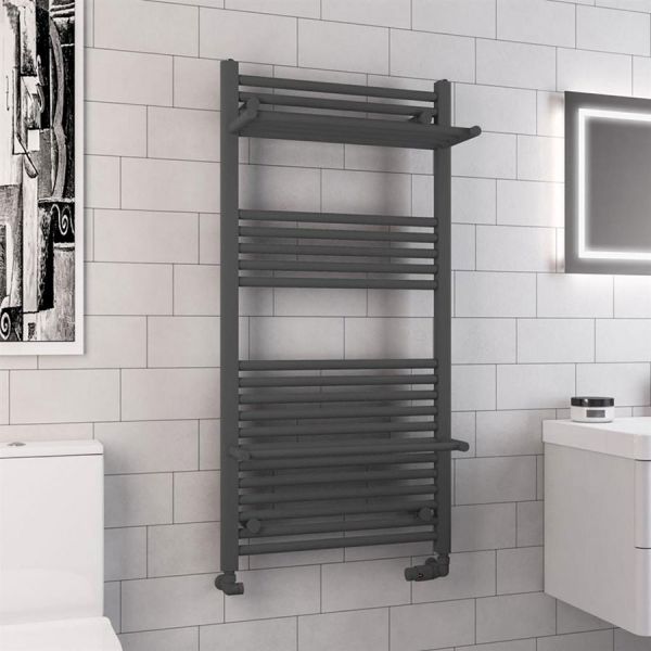 Eastbrook Haddenham 1200 x 600 Straight Matt Anthracite Towel Rail with Heated Shelves #2