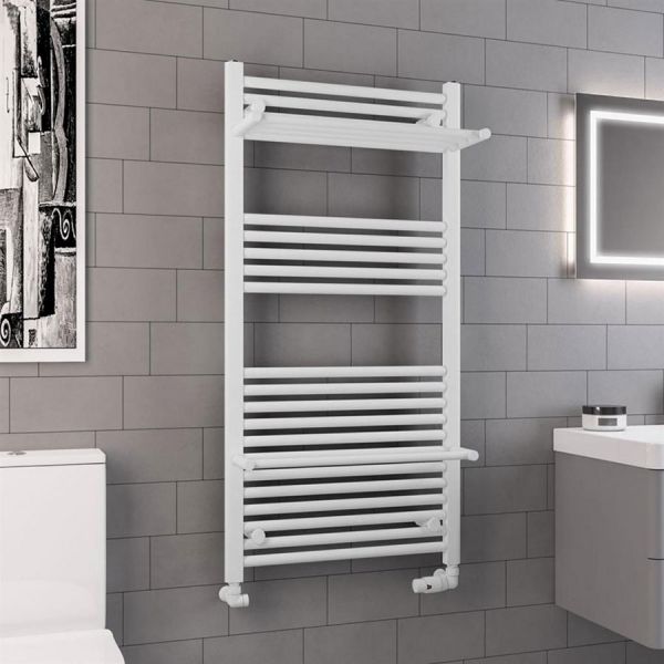 Eastbrook Haddenham 1200 x 600 Straight Matt White Towel Rail with Heated Shelves #2