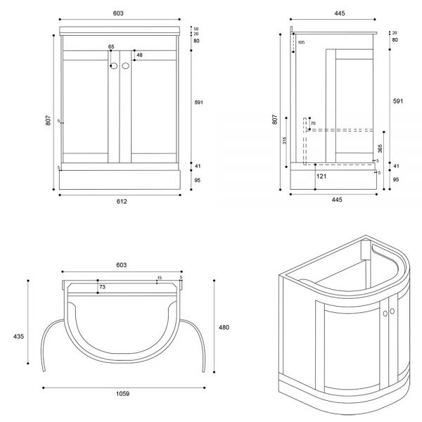 Eastbrook Hardwick 600 Anthracite Floor Standing Curved Vanity Unit #3
