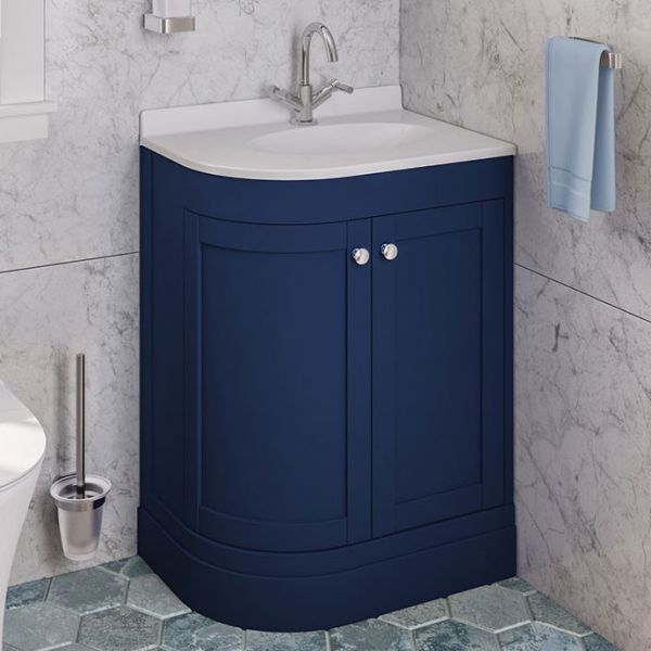 Eastbrook Hardwick 600 Blue Floor Standing Right Hand Curved Vanity Unit