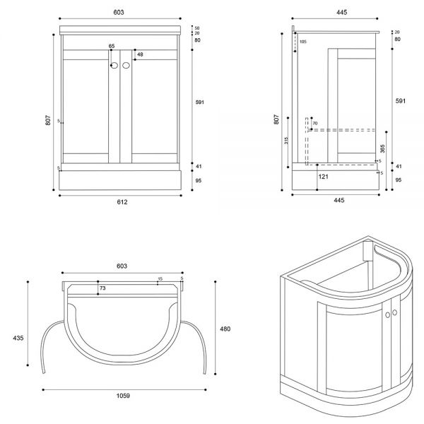 Eastbrook Hardwick 600 Blue Floor Standing Curved Vanity Unit #3