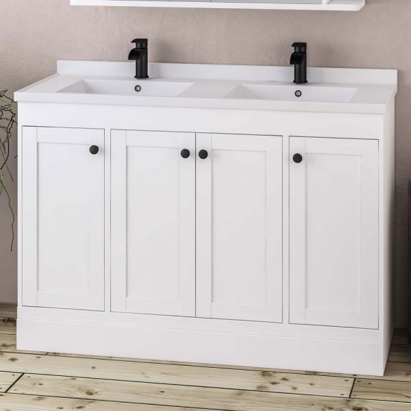 Eastbrook Hardwick 1200 White Floor Standing Square Double Vanity Unit