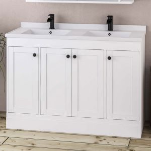 Eastbrook Hardwick 1200 White Floor Standing Square Double Vanity Unit