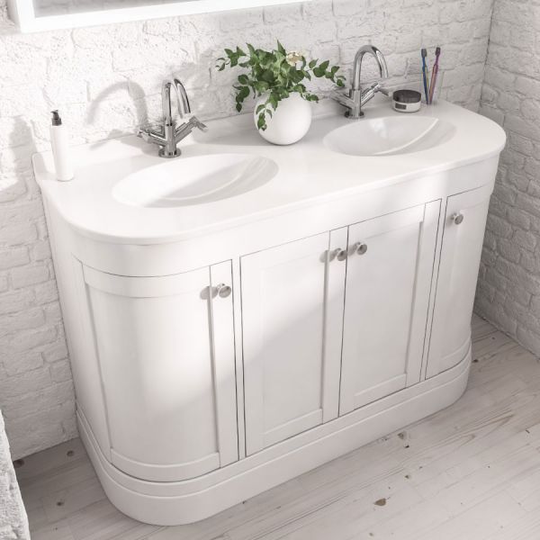 Eastbrook Hardwick 1200 White Floor Standing Curved Double Vanity Unit