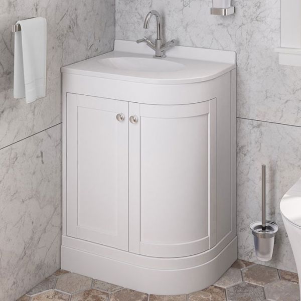 Eastbrook Hardwick 600 White Floor Standing Left Hand Curved Vanity Unit