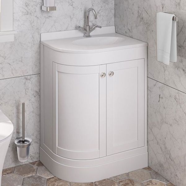 Eastbrook Hardwick 600 White Floor Standing Right Hand Curved Vanity Unit