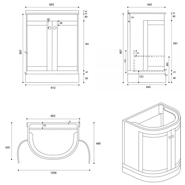 Eastbrook Hardwick 600 White Floor Standing Curved Vanity Unit #3