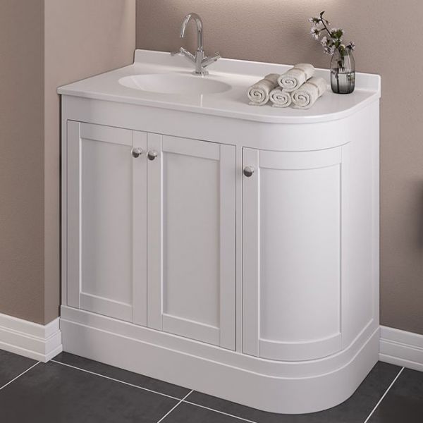 Eastbrook Hardwick 900 White Floor Standing Left Hand Curved Vanity Unit