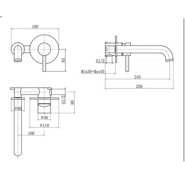 Eastbrook Heyford Black Wall Mounted Bath Filler Tap #2