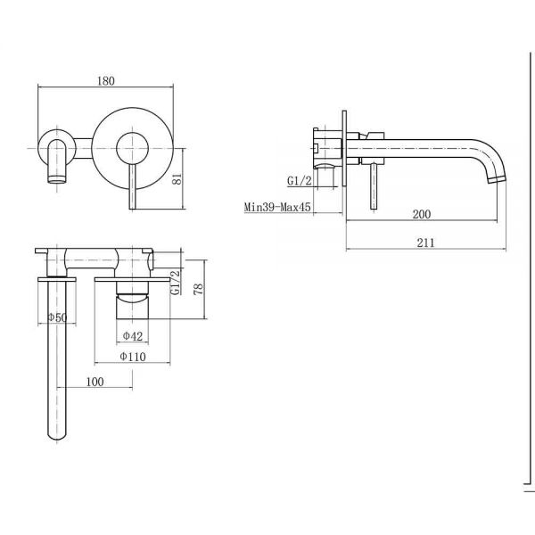 Eastbrook Heyford Brushed Brass Wall Mounted Basin Mixer Tap #2