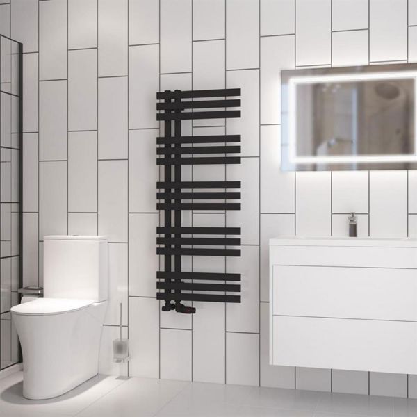 Eastbrook Hurley 1200 x 500 Matt Black Designer Towel Rail #2