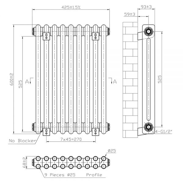 Eastbrook Imperia 600 x 425 Gloss White 2 Column Radiator #3