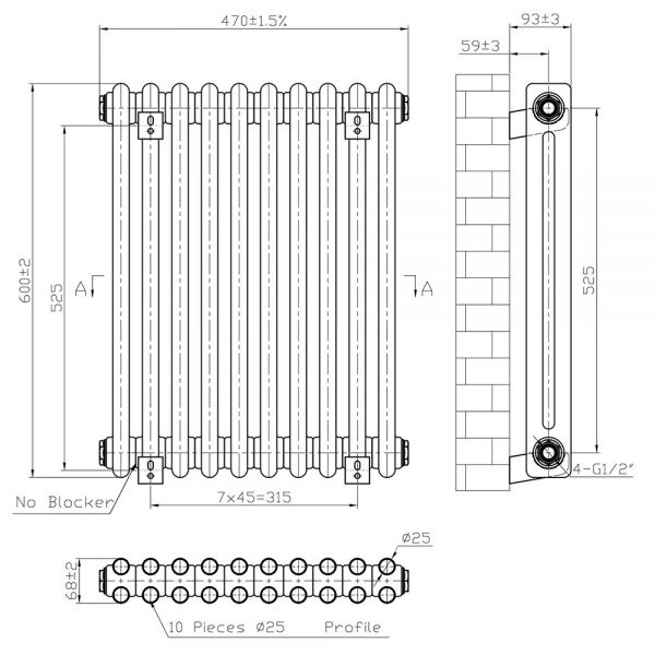 Eastbrook Imperia 600 x 470 Gloss White 2 Column Radiator #3