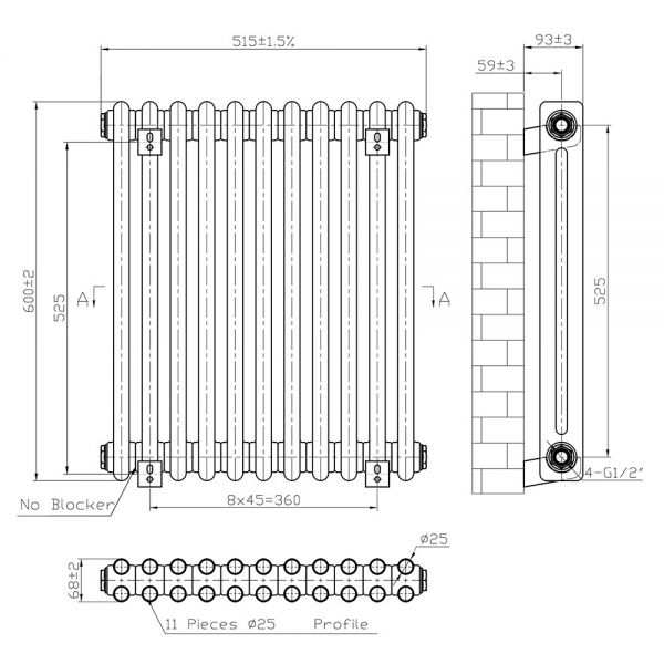 Eastbrook Imperia 600 x 515 Gloss White 2 Column Radiator #3