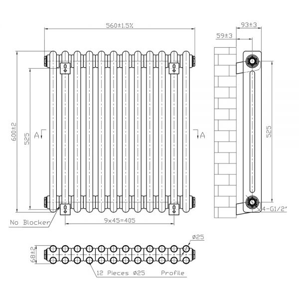 Eastbrook Imperia 600 x 560 Gloss White 2 Column Radiator #3