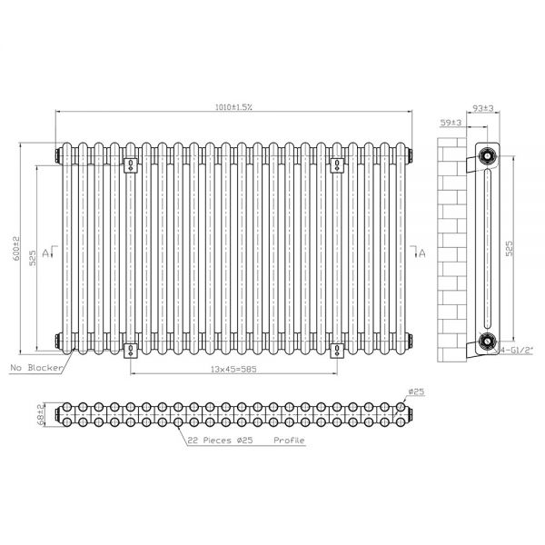 Eastbrook Imperia 600 x 1010 Gloss White 2 Column Radiator #3