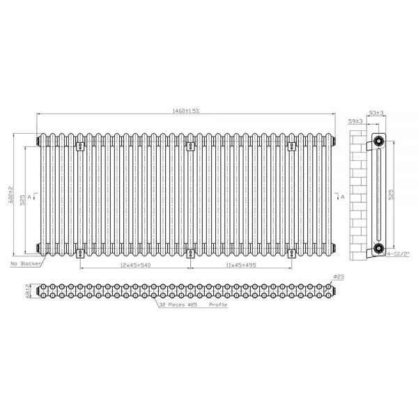 Eastbrook Imperia 600 x 1460 Gloss White 2 Column Radiator #3