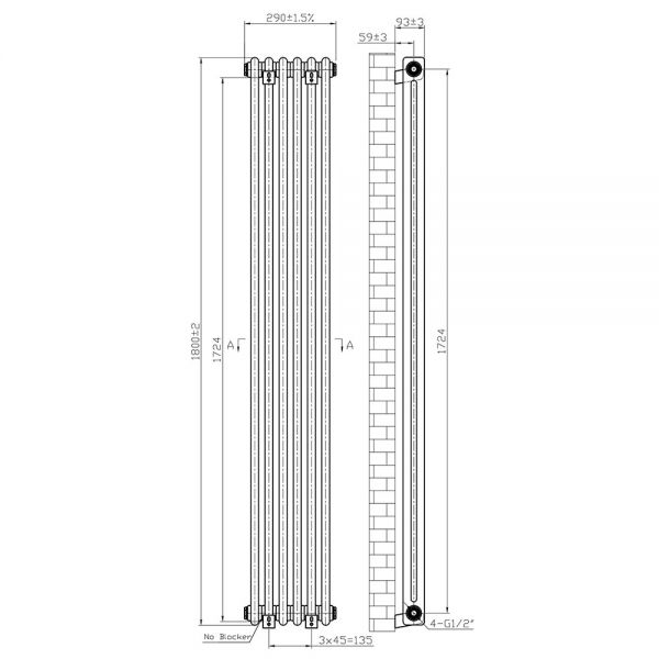 Eastbrook Imperia 1800 x 290 Gloss White 2 Column Radiator #3