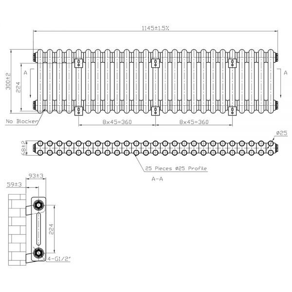 Eastbrook Imperia 300 x 1145 Matt Anthracite 2 Column Radiator #3