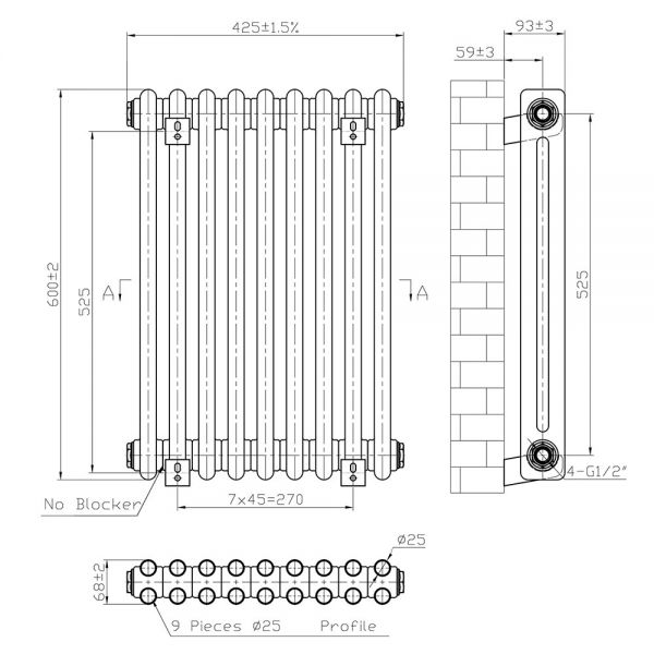 Eastbrook Imperia 600 x 425 Matt Anthracite 2 Column Radiator #3