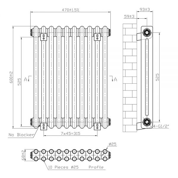 Eastbrook Imperia 600 x 470 Matt Anthracite 2 Column Radiator #3