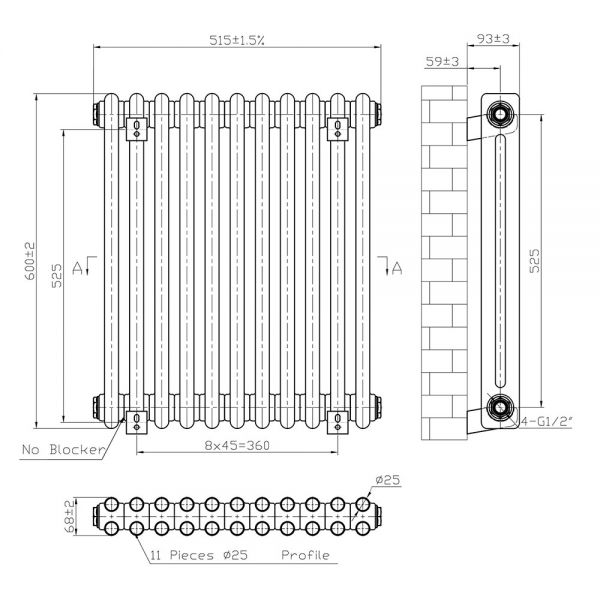 Eastbrook Imperia 600 x 515 Matt Anthracite 2 Column Radiator #3