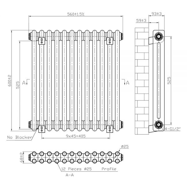 Eastbrook Imperia 600 x 560 Matt Anthracite 2 Column Radiator #3
