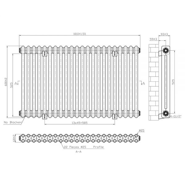 Eastbrook Imperia 600 x 1010 Matt Anthracite 2 Column Radiator #3