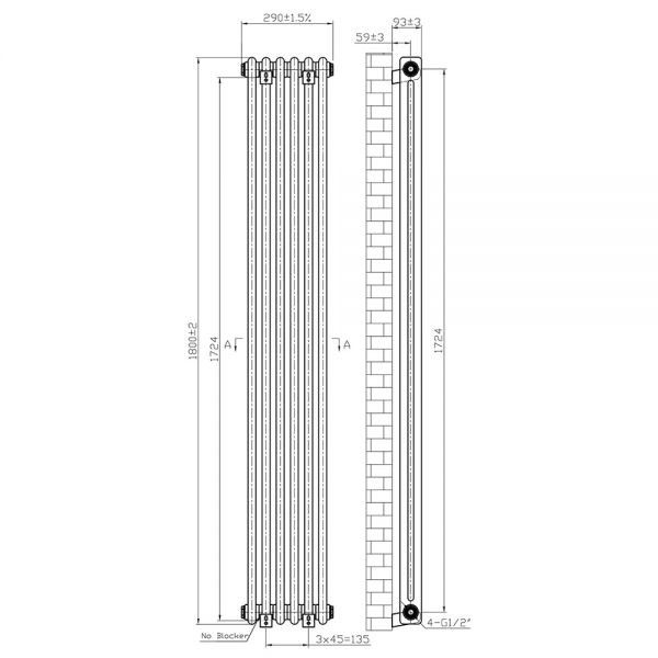 Eastbrook Imperia 1800 x 290 Matt Anthracite 2 Column Radiator #3