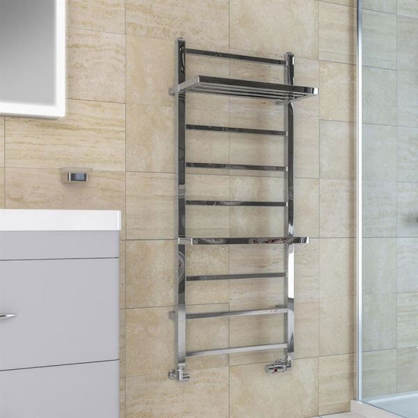 Eastbrook Launton 1200 x 500 Straight Chrome Towel Rail with Heated Shelves #2