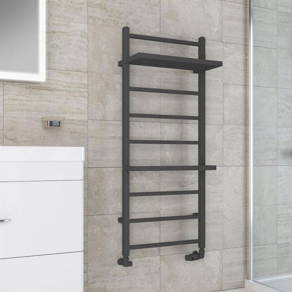 Eastbrook Launton 1200 x 500 Straight Matt Anthracite Towel Rail with Heated Shelves #2