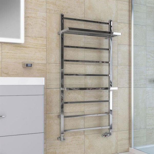 Eastbrook Launton 1200 x 600 Straight Chrome Towel Rail with Heated Shelves #2