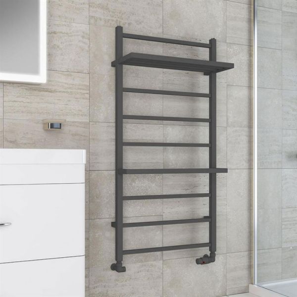 Eastbrook Launton 1200 x 600 Straight Matt Anthracite Towel Rail with Heated Shelves #2