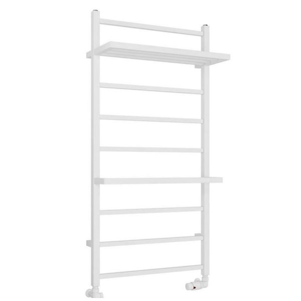 Eastbrook Launton 1200 x 600 Straight Matt White Towel Rail with Heated Shelves