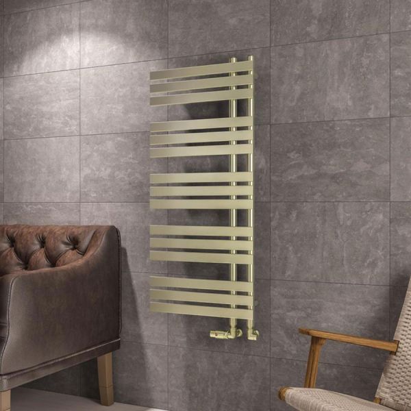 Eastbrook Leonardo 1200 x 500 Brushed Brass Designer Towel Rail #2