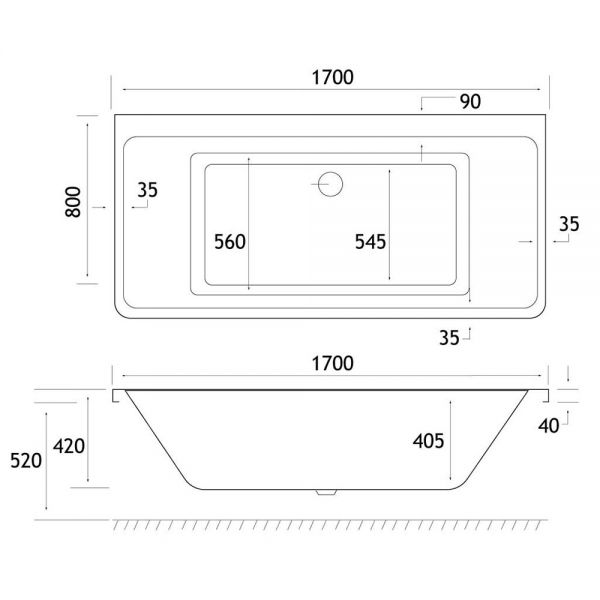 Eastbrook Malin 1700 x 800 Double Ended Back To Wall Bath #3