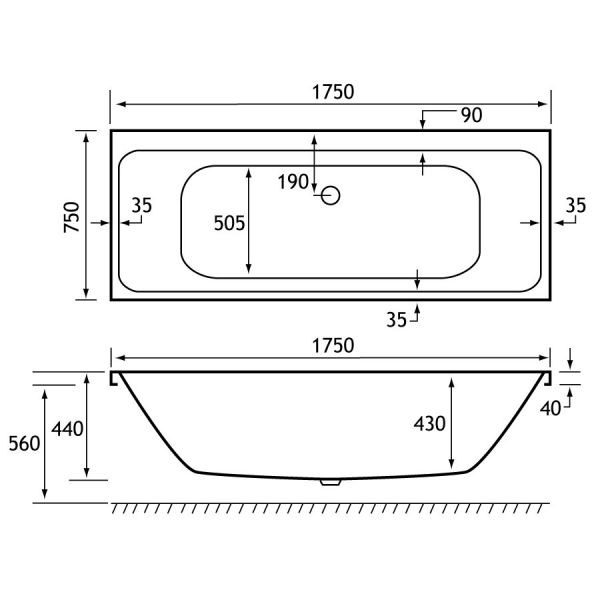 Eastbrook Beauforte Reinforced Malin 1750 x 750 Double Ended Bath #2